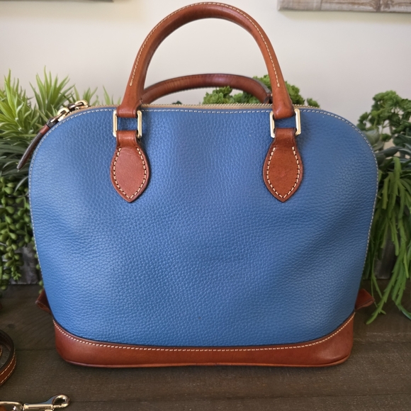 Dooney & Bourke Pebblegrain Zip Top Dome Satchel/Crossbody In The Color Jeans - Picture 3 of 13
